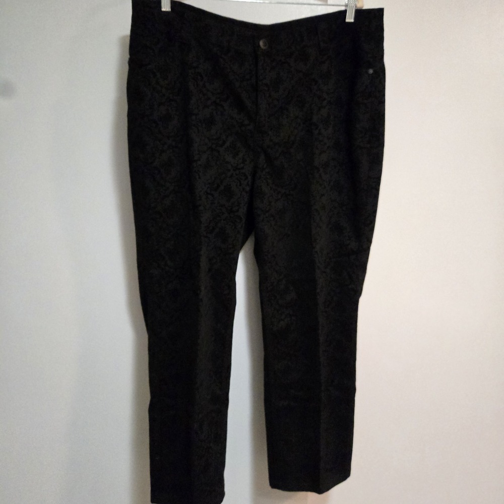 Catherines 22W Dimensions Black Damask Print Flocked Stretch Jeans Party Evening